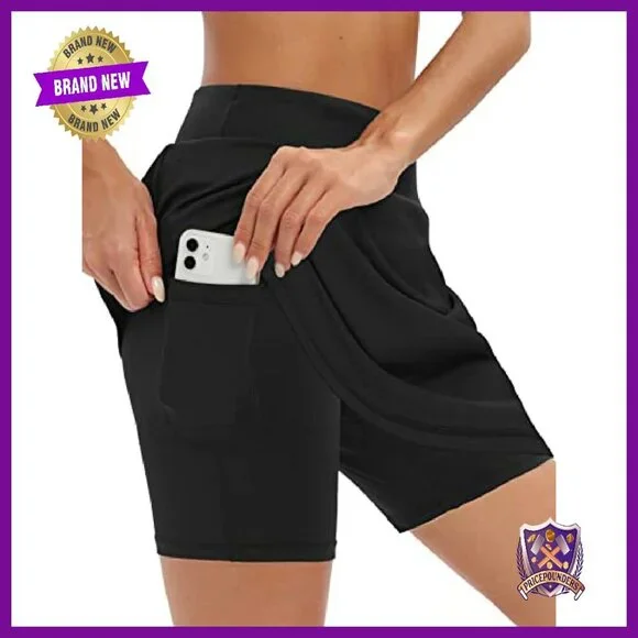 Women's Knee-Length Athletic Skort with Pockets & Drawstring Waist - Picture 3 of 8